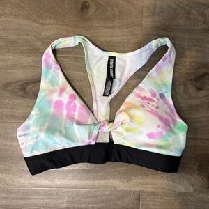 Pink Sport Tie-Front Sports Bra - Pastel Tie-Dye